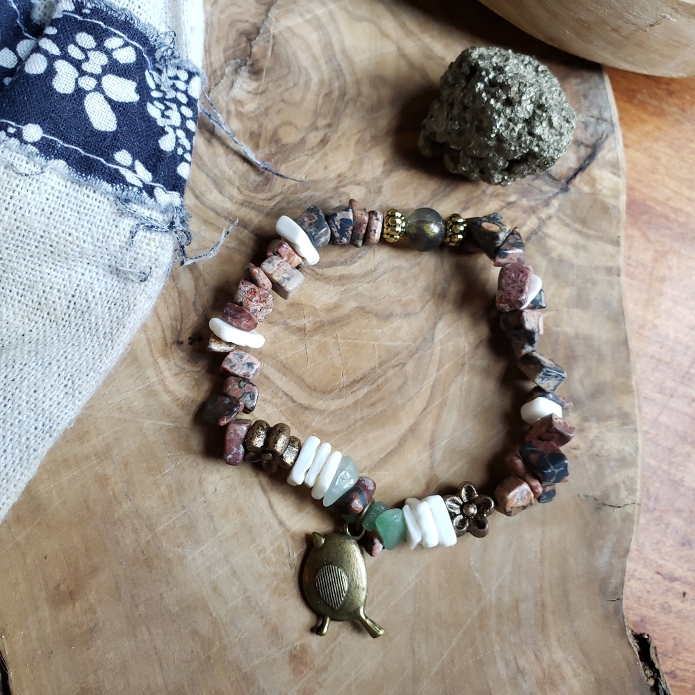 Handmade "Put a Bird on It" Natural Stone Stretch Bracelet